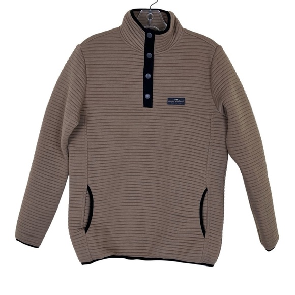 Simply Southern Mocha Ribbed Pullover Sweater Snap Collar Casual Comfy Sz S - Picture 2 of 16